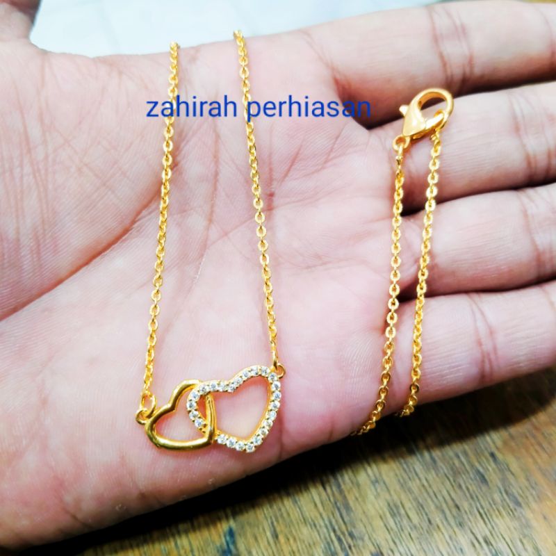 KALUNG WANITA TITANIUN LIONTIN LOVE LOVE ANTI KARAT DAN AWET