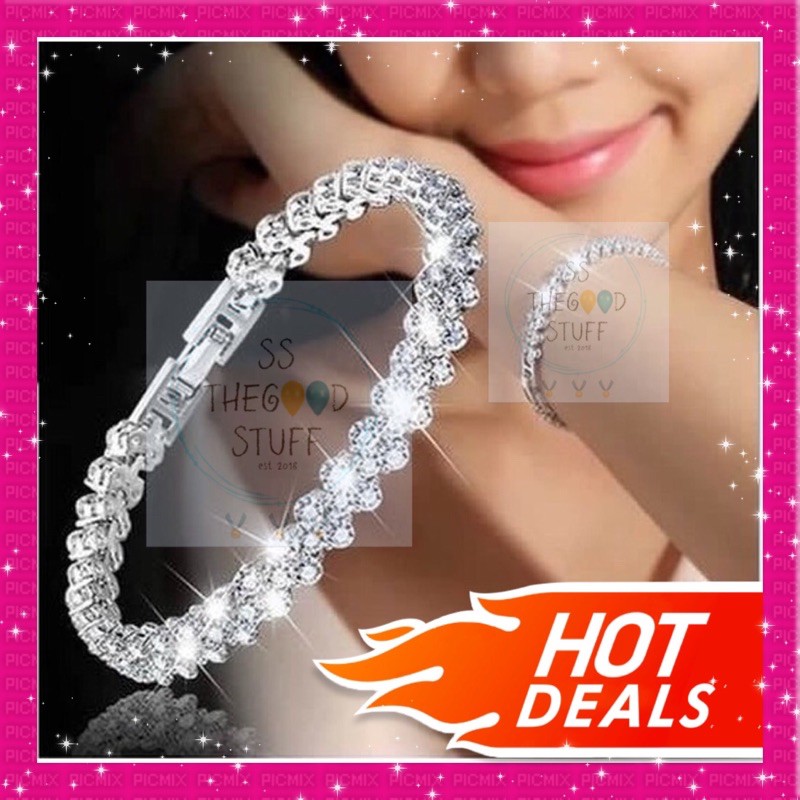 Gelang Rantai Wanita Kristal Berlian Imitasi Kualitas Terbaik