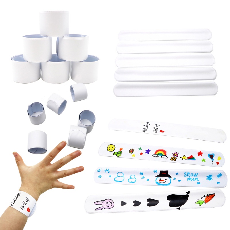 30 Pcs / set Gelang Slap Band Kosong Bahan Plastik Warna Putih Untuk Pesta