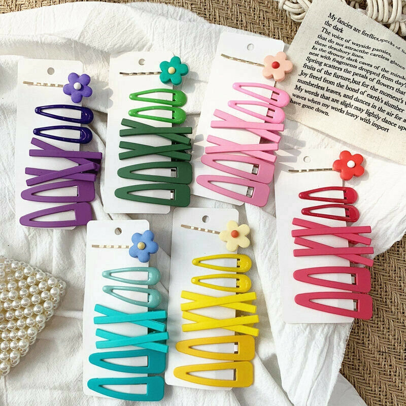 7Pcs/Set Cute Flower Girls Hairpins / Girls candy color Hair Clip pin Accessories /  Lovely Geometric Flower Fork Sweet Crown Hairpin