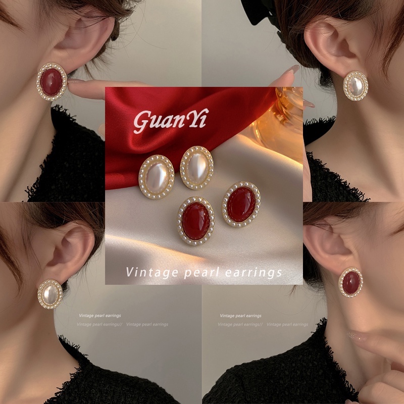 Anting Stud Hias Mutiara Gaya Vintage Korea Untuk Wanita