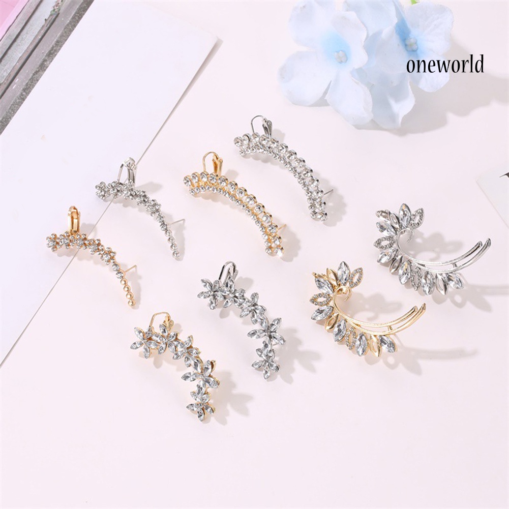 OW# 1Pc Women Rhinestone Flower Butterfly Ear Stud Cuff Clip Earring Helix Jewelry