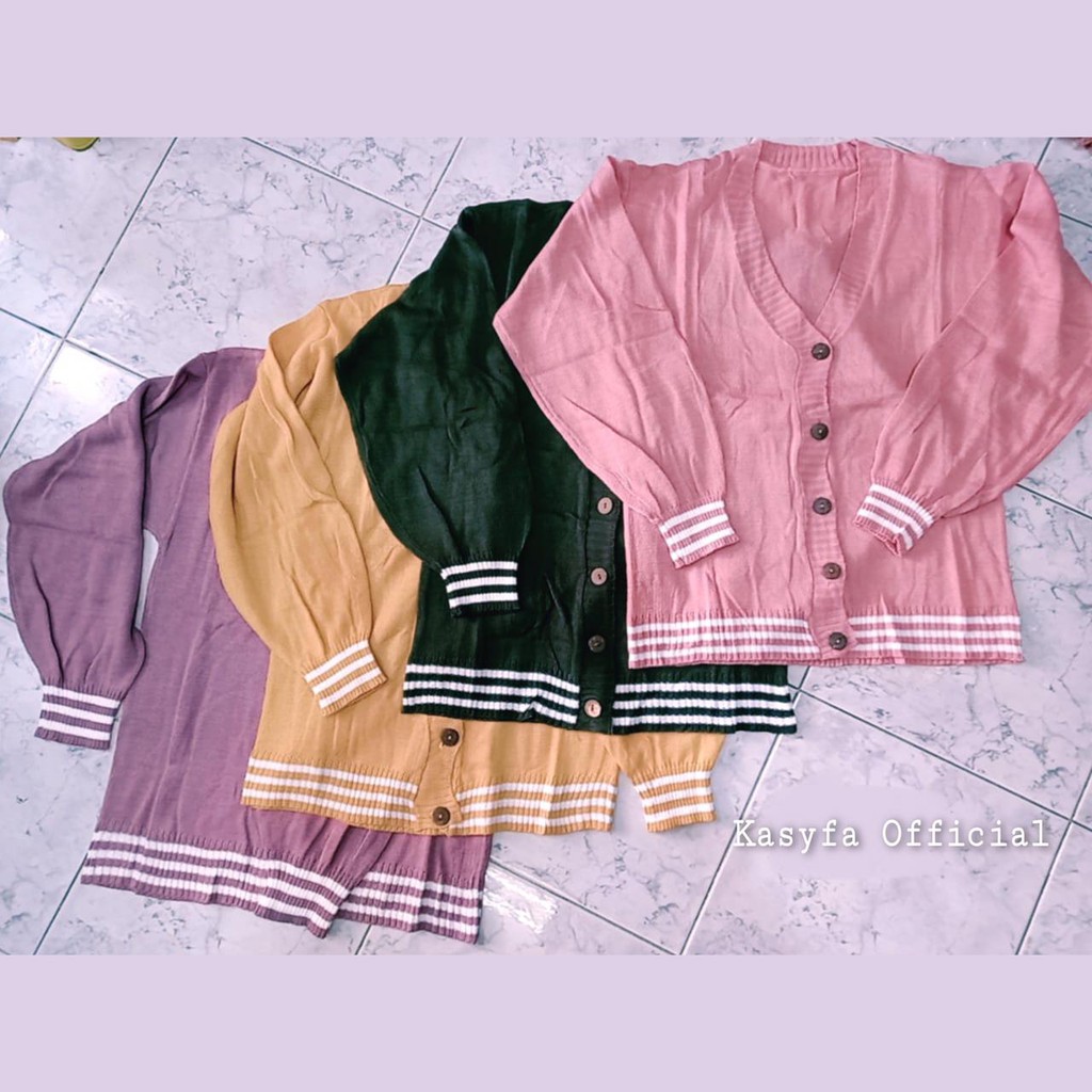 CARDI RAJUT FULL KANCING MIX STRIPE