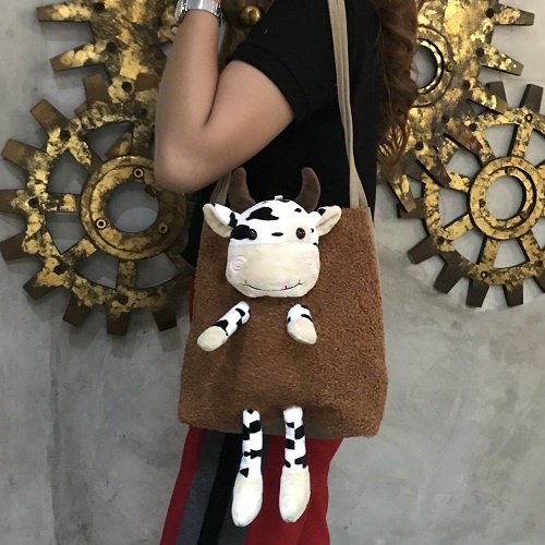 Tas Bahu Tote Shoulder Bag Wanita Remaja Anak-anak Lucu Boneka Cow Sapi Impor