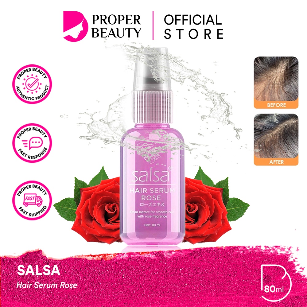 SALSA Hair Serum Rose Indonesia / Serum Rambut 80ml / Rose Extract For Smooth Fragrance / Perawatan Kusam Bau Apek Lepek Wangi Kusut Menutrisi / Treatment Vitamin / Keratin Repair Growth / Skincare Hair Care Shampoo Conditioner Parfum Spray / Face Paket