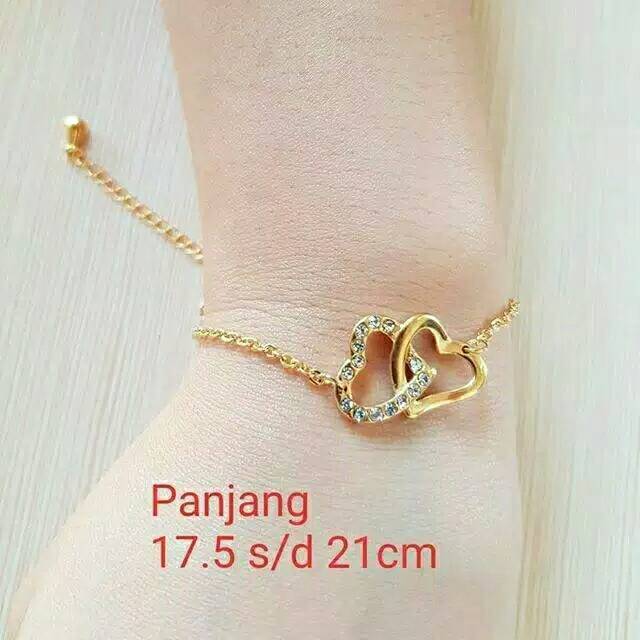  Gelang  tangan  rantai hati TITANIUM anti karat lapis emas 