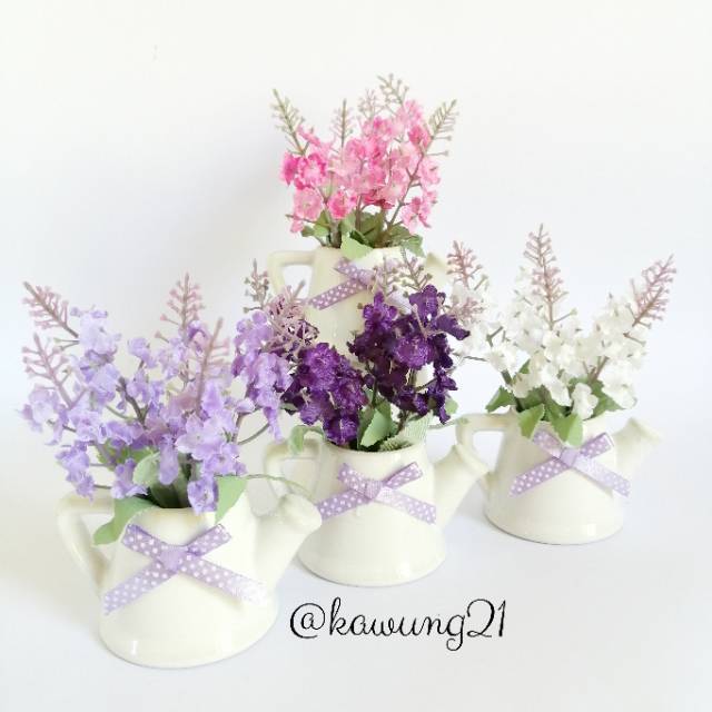 VBR05 Vas Teko Kecil Pita Bunga Lavender Artificial  Tanaman Plastik Shabby
