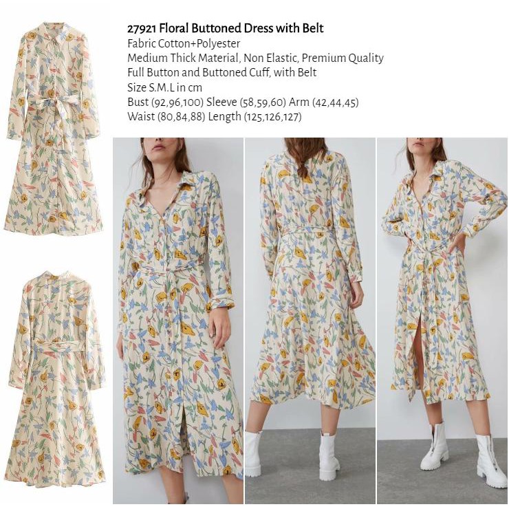 27921 Floral Buttoned Dress with Belt (1)