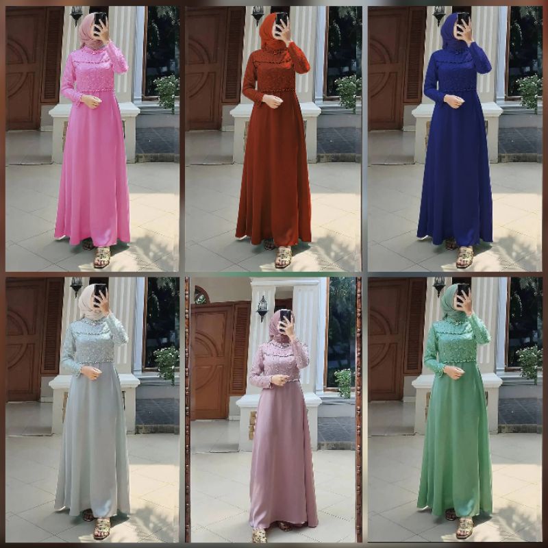 BATIK OFFICIAL - Gamis Kebaya Brokat Tille Mutiara Mix Velvet Dress Alesa Dress Kebaya Kondangan Modern Terbaru