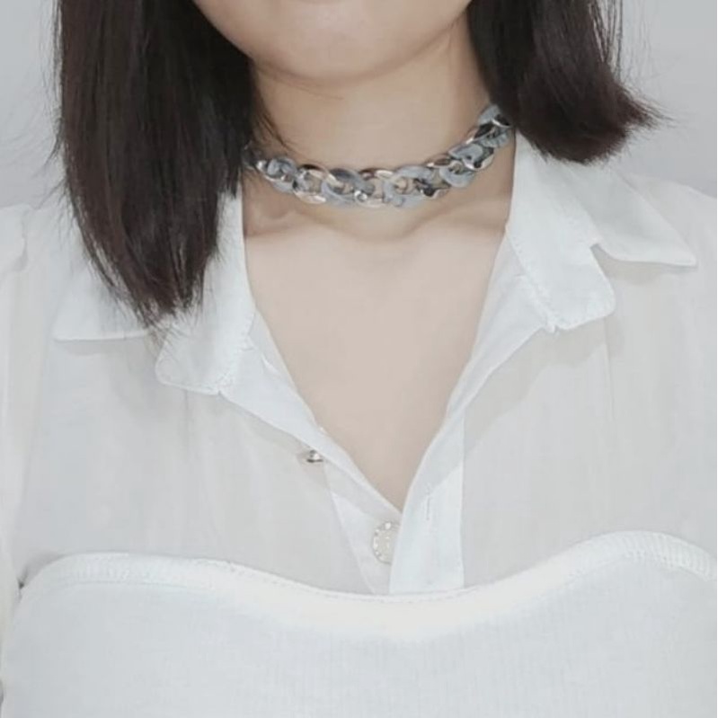 Kalung Rantai Choker Retro Resin Acrilic Chain Rangkai Motif Marmer Necklace Gaya Punk Hip Hop