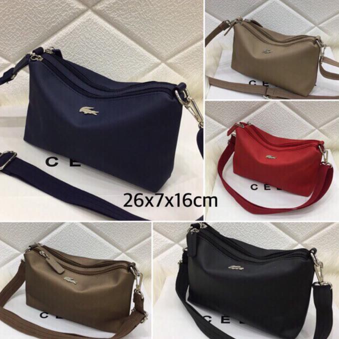 Tas Wanita Selempang Slingbag Lacoste 2Ruang kanvas waterproof import