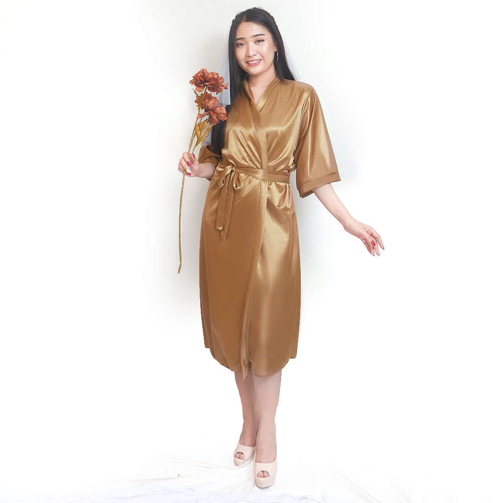 FOLVA bridesmaid kimono wedding baju tidur satin 1560GKIM gold all size