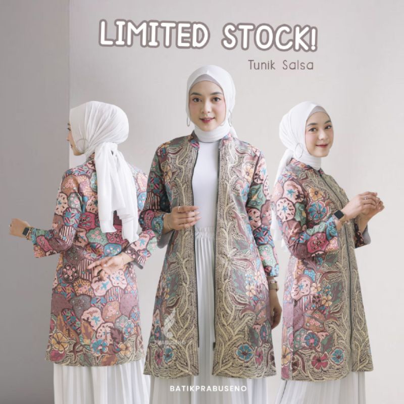 SALSA TUNIK 2 IN 1 ATASAN BATIK PRINTING LAPIS TRIKOT ZIPPER DEPAN KATUN ORIGINAL PRABUSENO SOLO