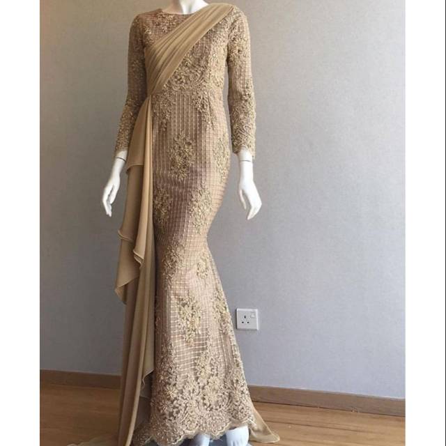 Jasa Jahit Brukat Tile Modern Long Dress Duyung Kombinasi