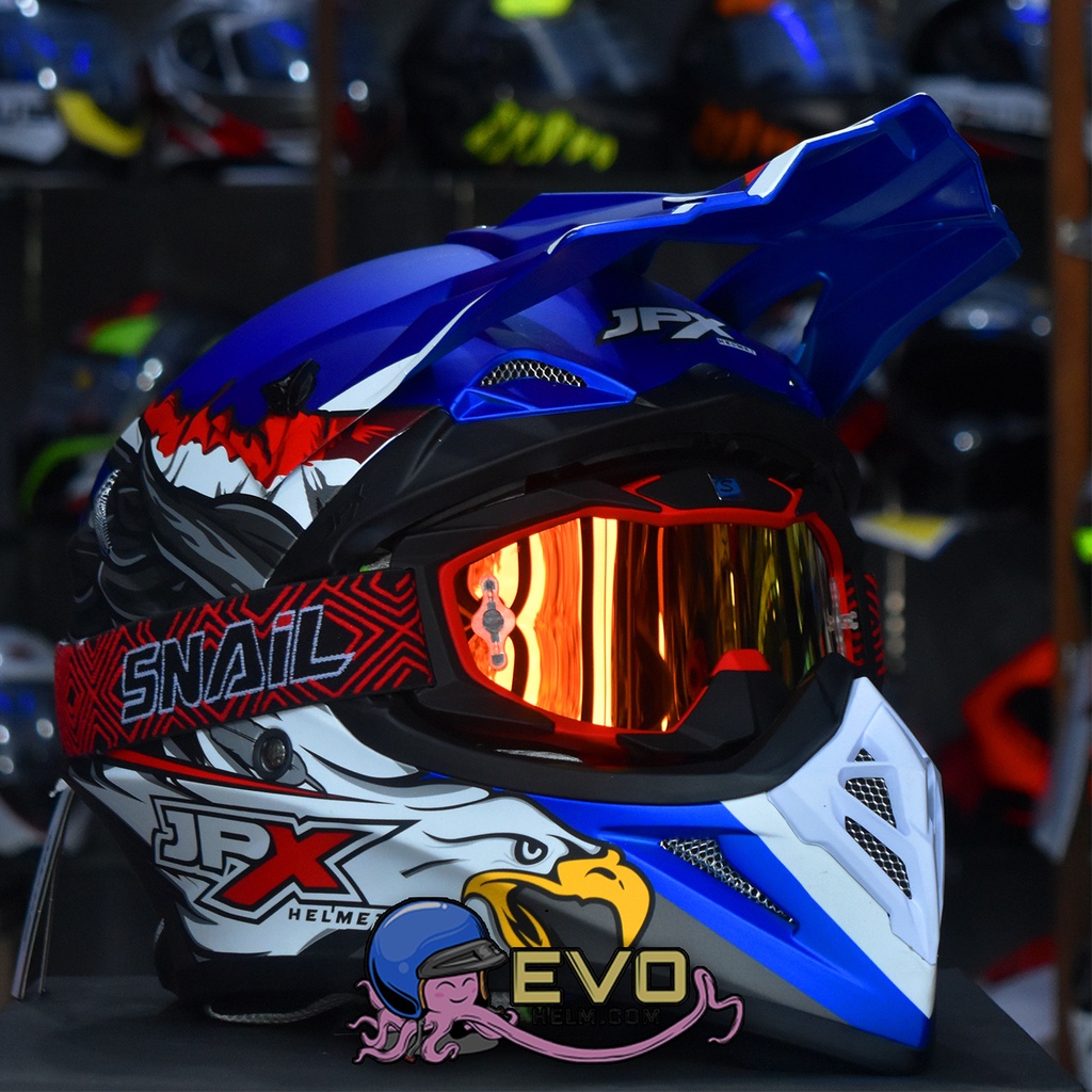 HELM JPX X39 BLUE PAKET GOOGLE SNAIL ORIGINAL - HELM JPX CROSS PAKET GANTENG JPX FOX1 CROSS TERBARU HELM JPX TERBARU