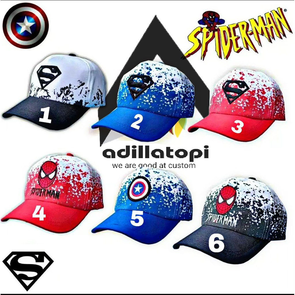 Topi anak laki laki karakter super hero | Topi spideman | Topi superman |Topi transformer | Topi capten America