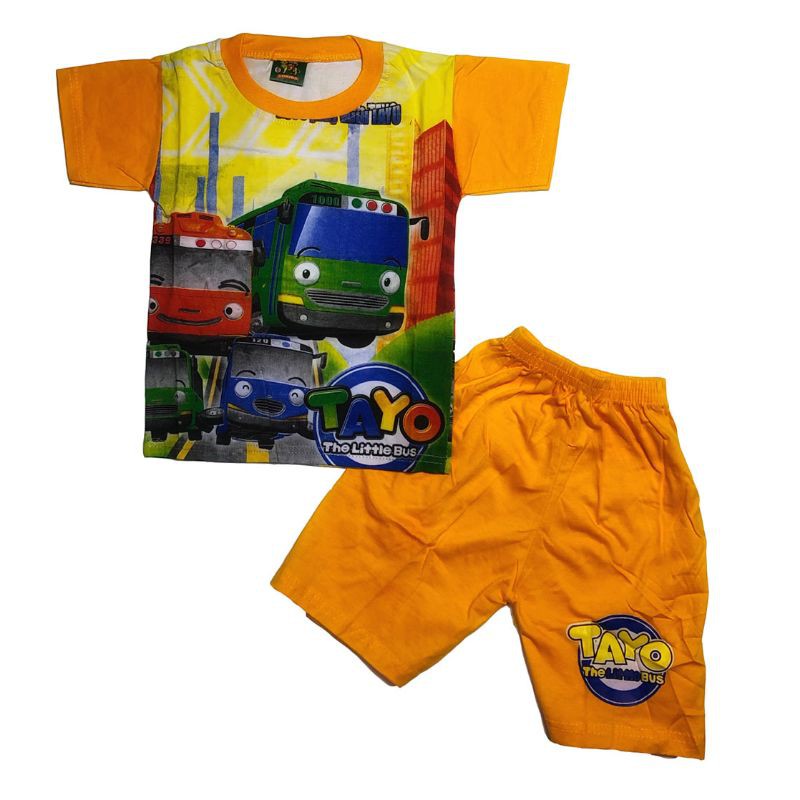 setelan pendek/baju kaos/setelan motif tayo