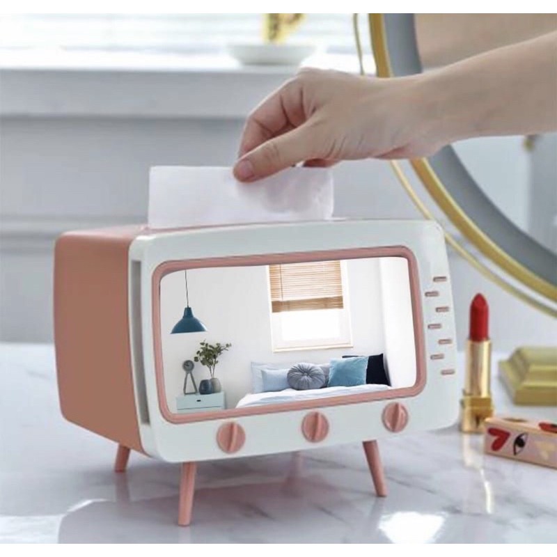 INFY Kotak Tissue Box Organizer Bentuk TV Tempat Tisu + Stand Phone Holder / Home Office Décor R276