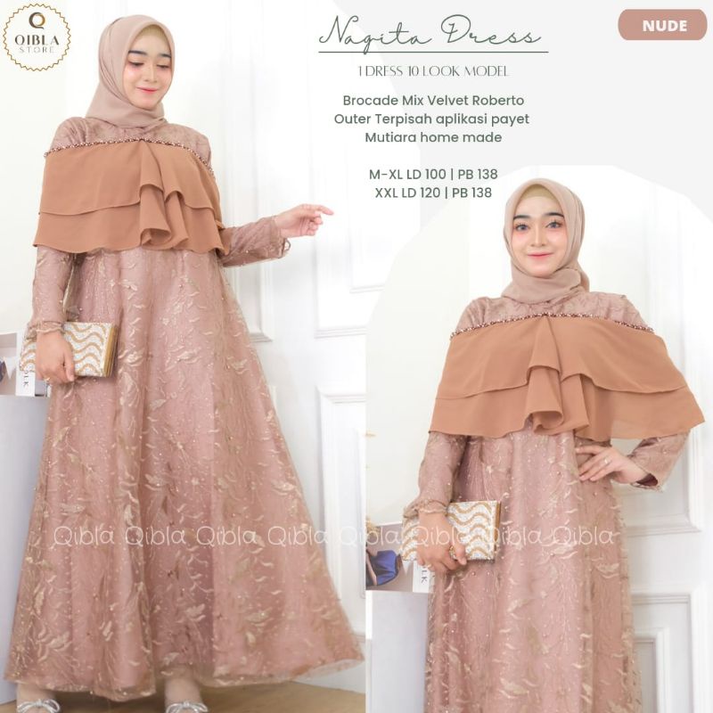 Nagina Maxy 10 Look Nagita Maxy Brukat Kondangan Gamis Kesya Pesta Wanita Muslimah Dress Bridesmaid Sage