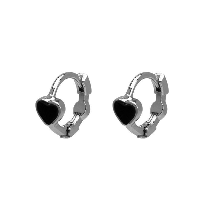 Single Black Love Earrings Accessories Bengdi Korean Version