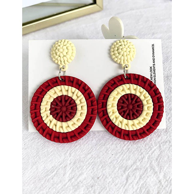 LRC Anting Tusuk Fashion Alloy Resin Round Color Matching Earrings F6267X
