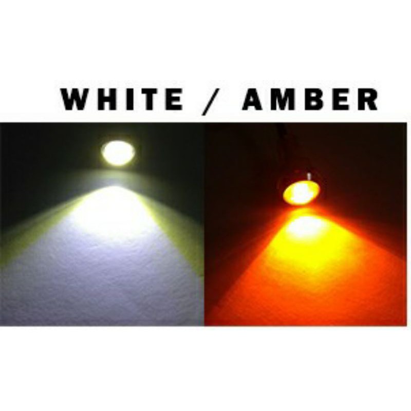 Lampu LED Mata Elang baut 2 warna, 2in1 Eagle Eyes Sein Senja rem Mobil Motor DC 3 kabel-Putih - Kuning