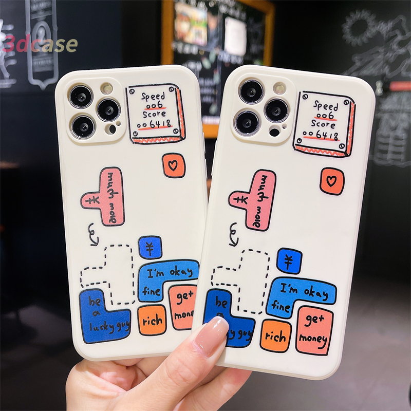 Casing Soft Case Compatible For IPhone 11 12 13 PRO MAX 13 mini 6 7 6S 8 Plus X XR XSMAX Se 2020 6SPlus 7Plus 6Plus 8Plus XS A16 A15 A7 A5S Y20 Y12 Tetris Game Glossy Camera Lens Protector Cover