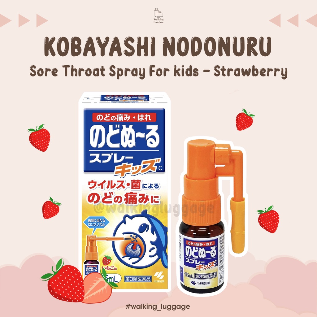 KOBAYASHI NODONURU Sore Throat Spray for Kids Strawberry | Obat Tenggorokan Anak