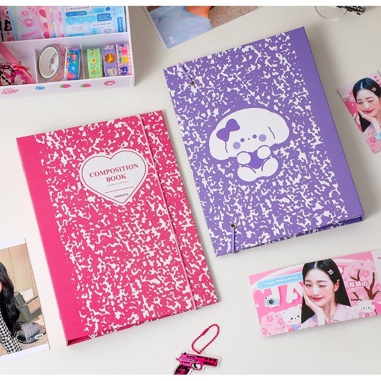 Korea A5 Binder 6lubang Tekstur Batu Hard Paper Cover Photocards Storage Album 10pcs Inner Sleeves Lomo Card Collect Book