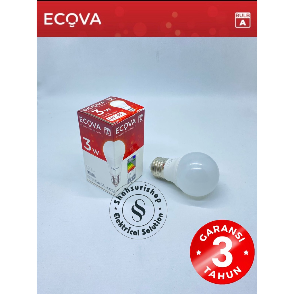 LED BULB ECOVA 3W 3WATT 3 WATT A SERIES GARANSI 3 TAHUN SNI