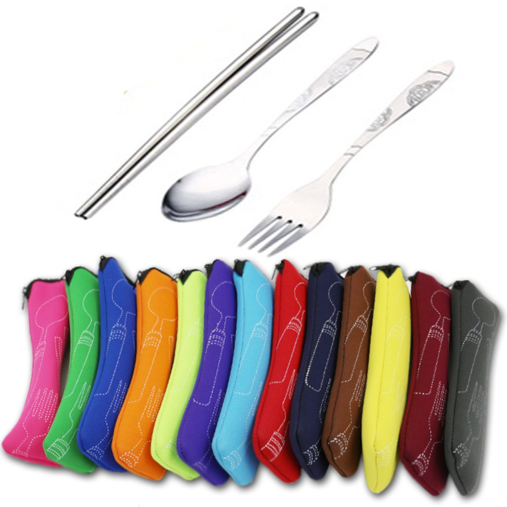 Sendok Makan Stainlees Set Travel Garpu Sumpit Stainless FREE Mini Pouch - 1 SET