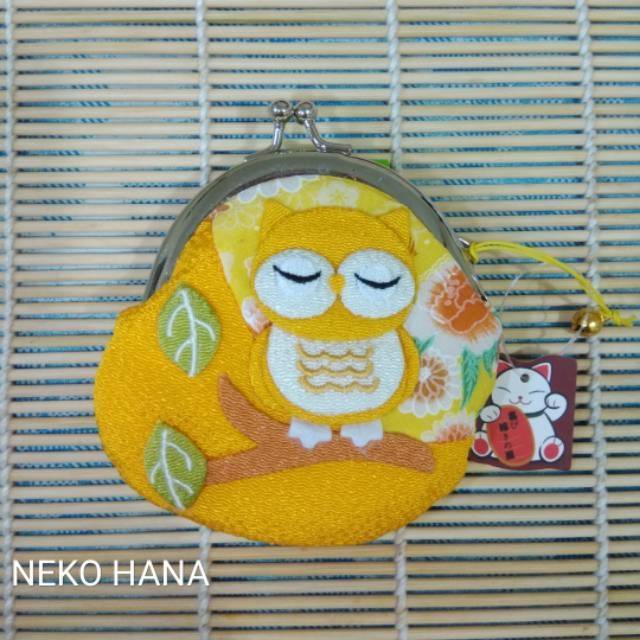 Chirimen Owl Coin Wallet Dompet Koin Burung Hantu Kain Khas Jepang
