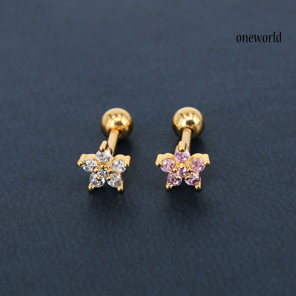 OW# 1Pc Women Cubic Zirconia Flower Ear Stud Earring Piercing Cartilage Jewelry Gift