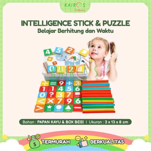 Mainan Edukasi Intelligence Stick Puzzle Magnet Anak Belajar Berhitung dan Waktu