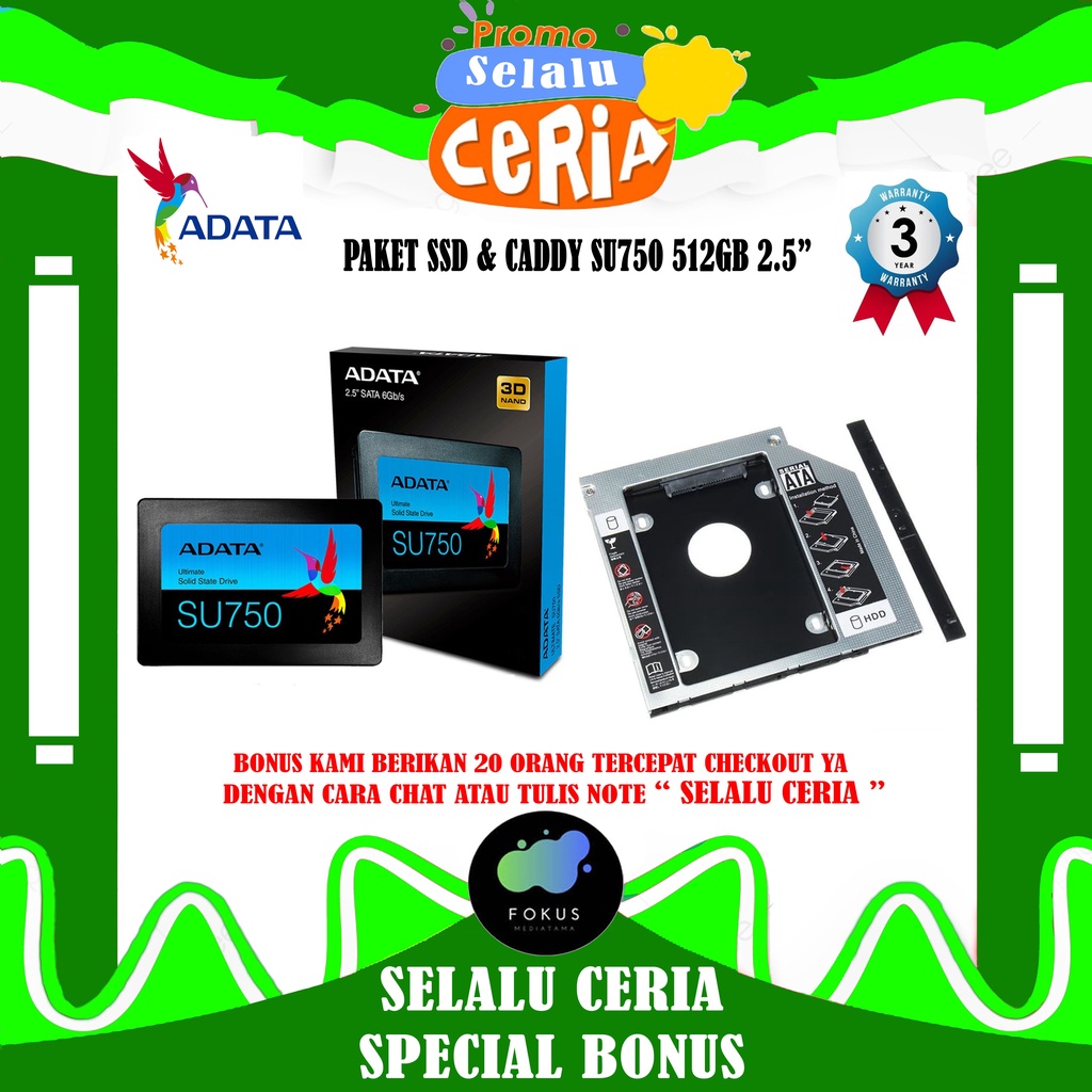 Paket SSD &amp; CADDY ADATA SU750 512GB 2.5&quot; SATA III 3D NAND Flash