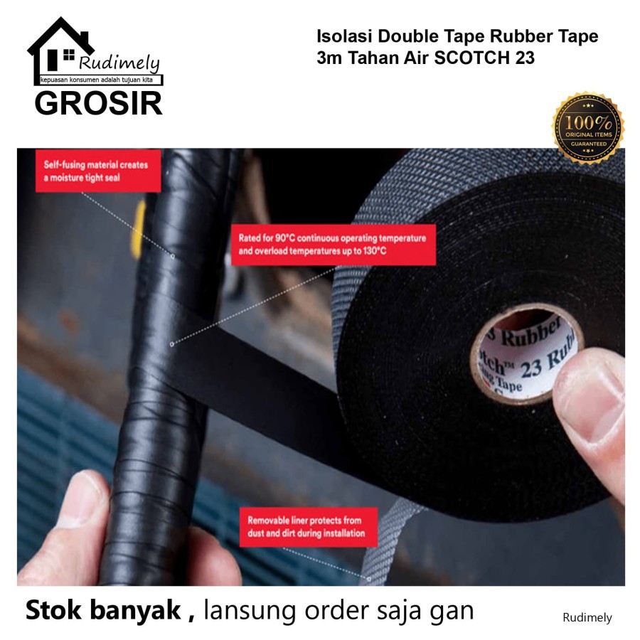 Isolasi Karet Kabel Listrik ac/Rubber Tape 3m Tahan Air SCOTCH 23