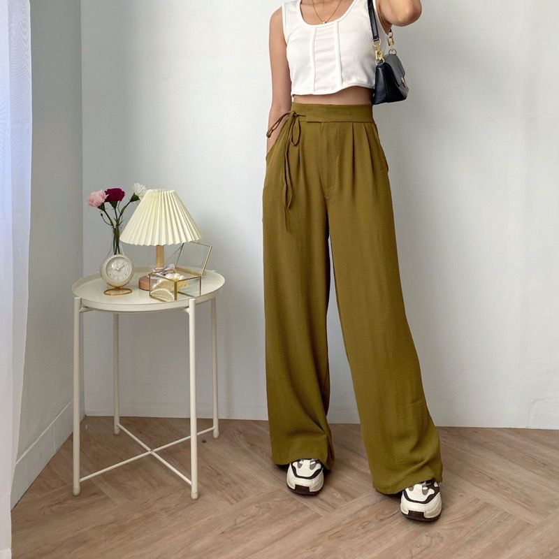 Trivela - Zoey Crinkle Pants / Aera Crinkle Pants / Janelle Pants / Celana Kulot Highwaist Crinkle Loose Pants / Cullote Pants SJJ