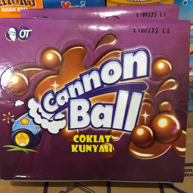 CANNON BALL canon bal coklat kunyah. 1 box isi 24 Sachet