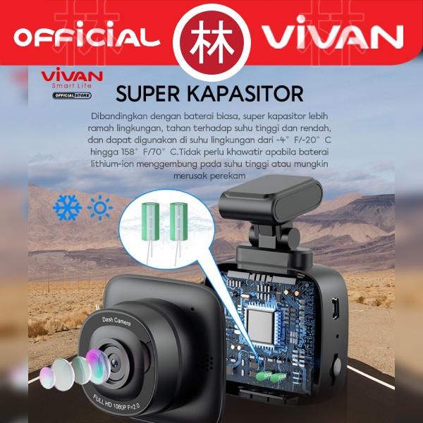 VIVAN VDR01 Dash Cam / CCTV Mobil 1080HD Super Wide Angle High Res