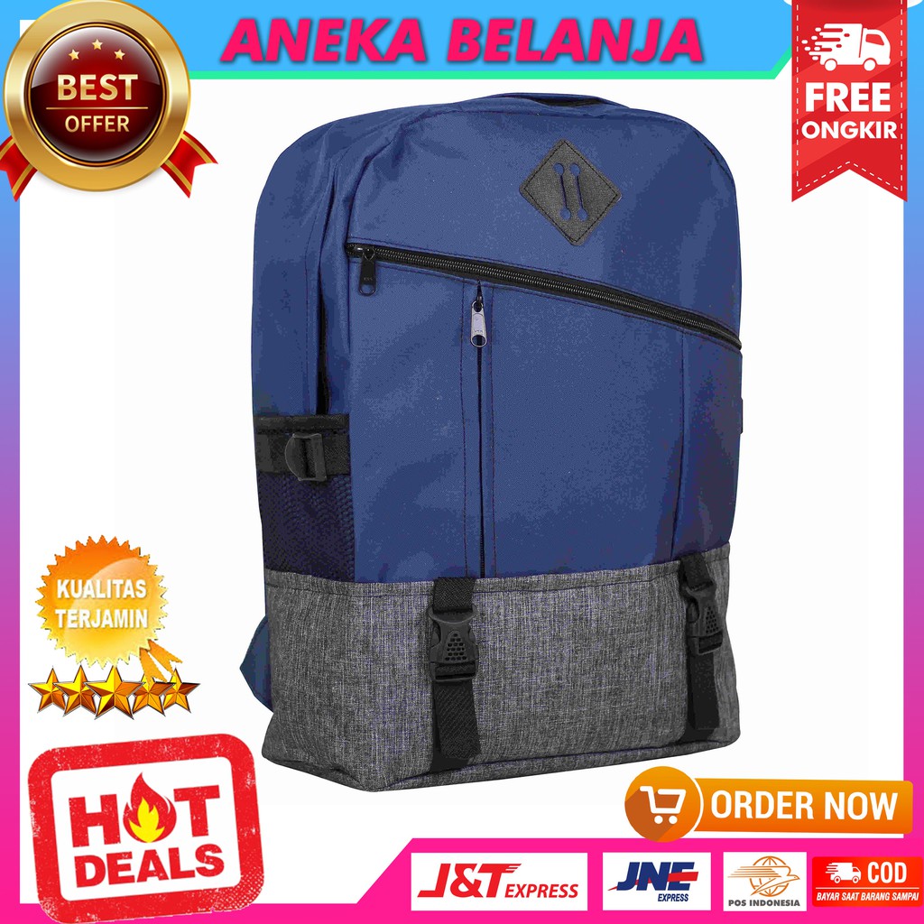 Fashionable Backpack Khusus Cowok Terbaru Model Distro Miring Navy Abu Tas Multifungsi Sekolah Keren