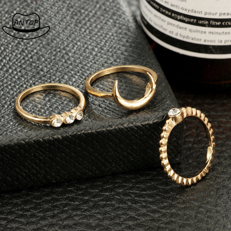 Antop！5Pcs Cincin Vintage Boho Model Stackable Bulan untuk Wanita