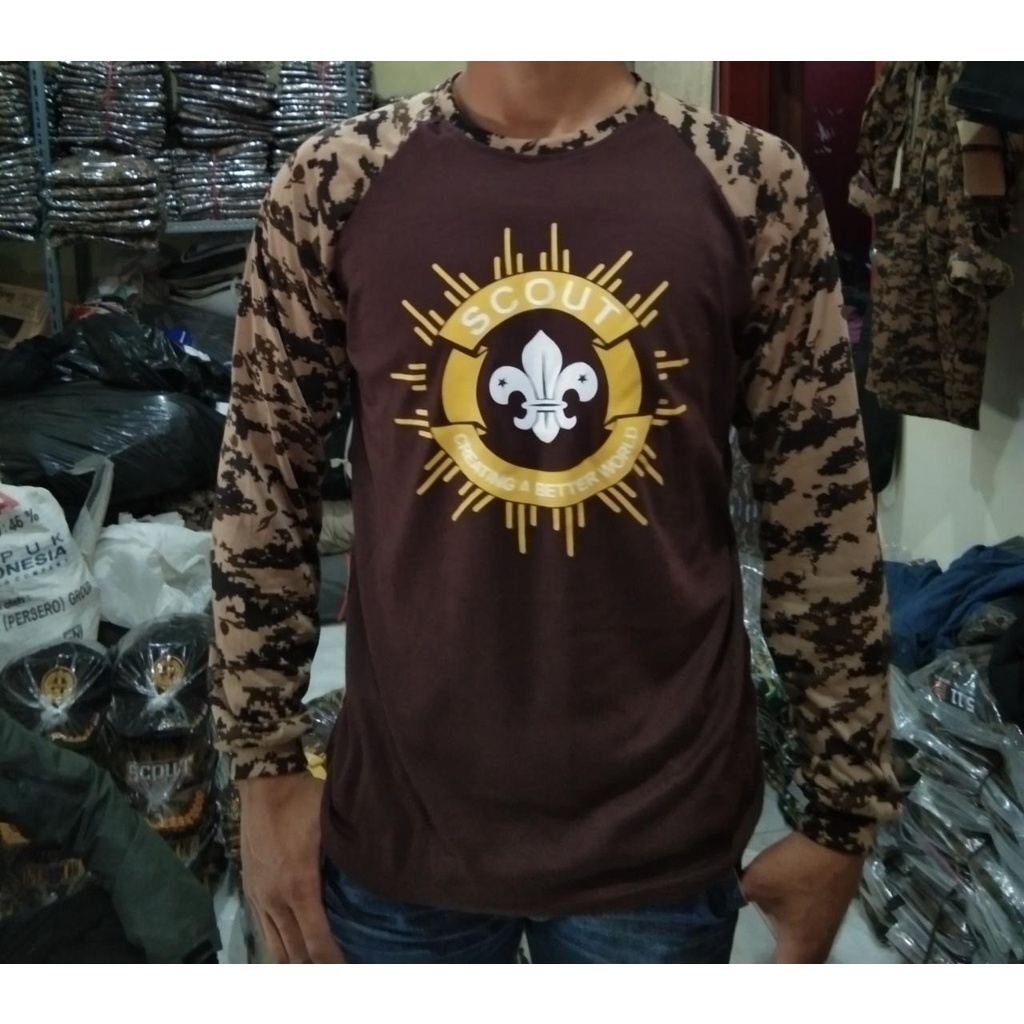 Kaos Scout Pramuka Loreng Kombinasi Reglan Lengan Panjang