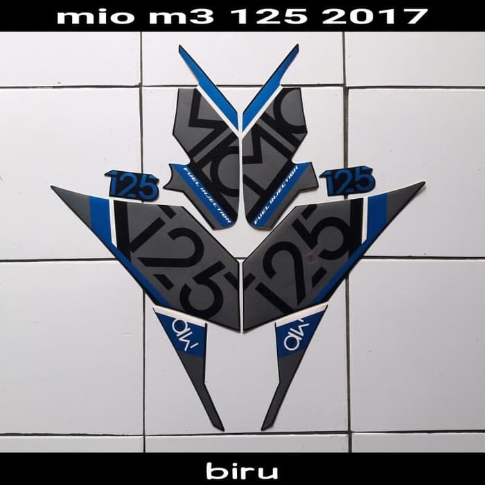 striping Stiker Motor Mio M3 125 2017 Full Hitam-Biru strip list decal striping