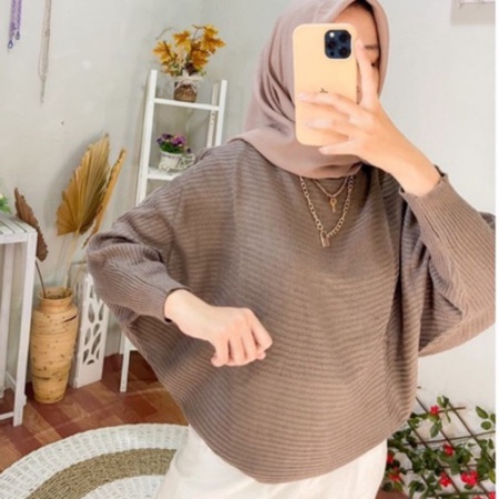 Batwing Baju Rajut Wanita Outerwear Tangan Panjang / Rajut Batwing / Sweater Rajut Atasan Wanita