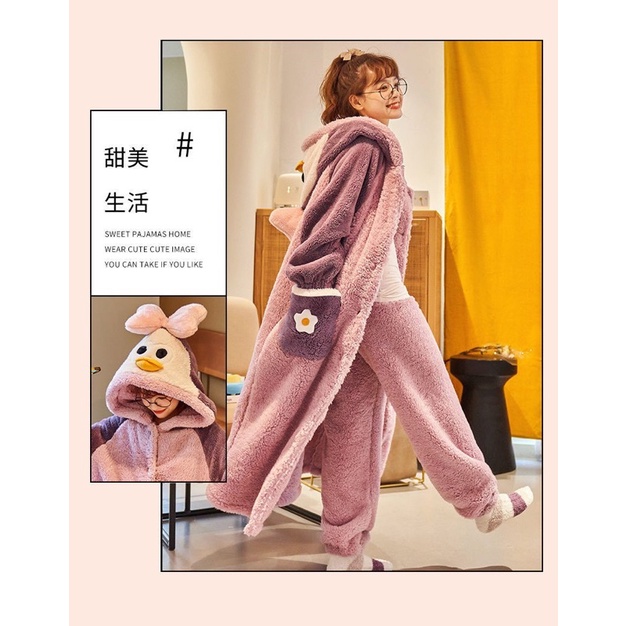 Pajamas set import korea piyama wanita oversized baju tidur big size onesie purple duck bow jumbo hangat winter