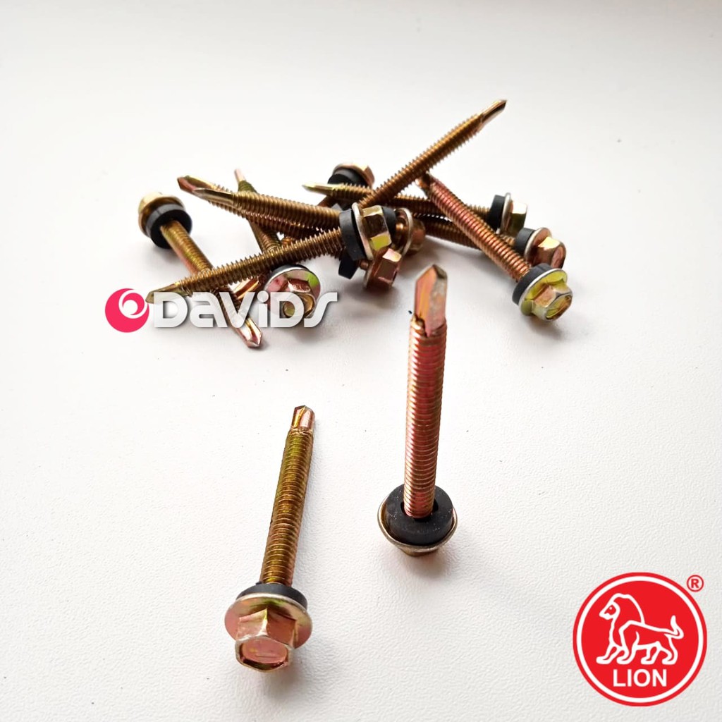 Sekrup Baja Ringan Baut Roofing Skrup Rangka Hollow Drilling Besi Holo Scrup 5 cm 12x50 Lion