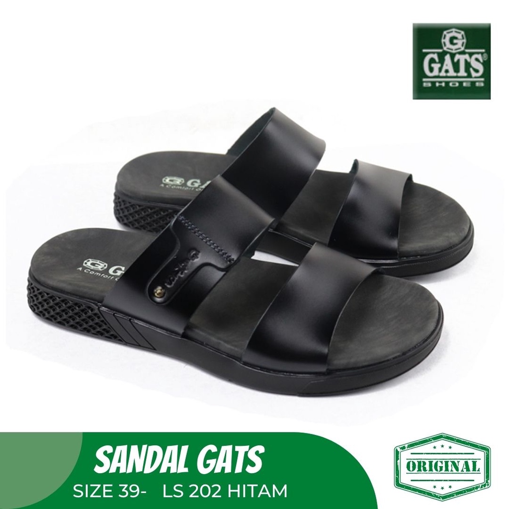 Sandal Pria Sandal Slide GATS LS 202 Hitam Original Kulit Asli Terbaru Model Trendy