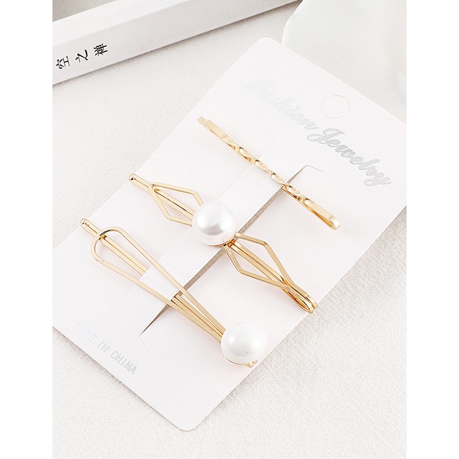 LRC Jepit Rambut Fashion Gold Pearl Hair Clip Set Y61540