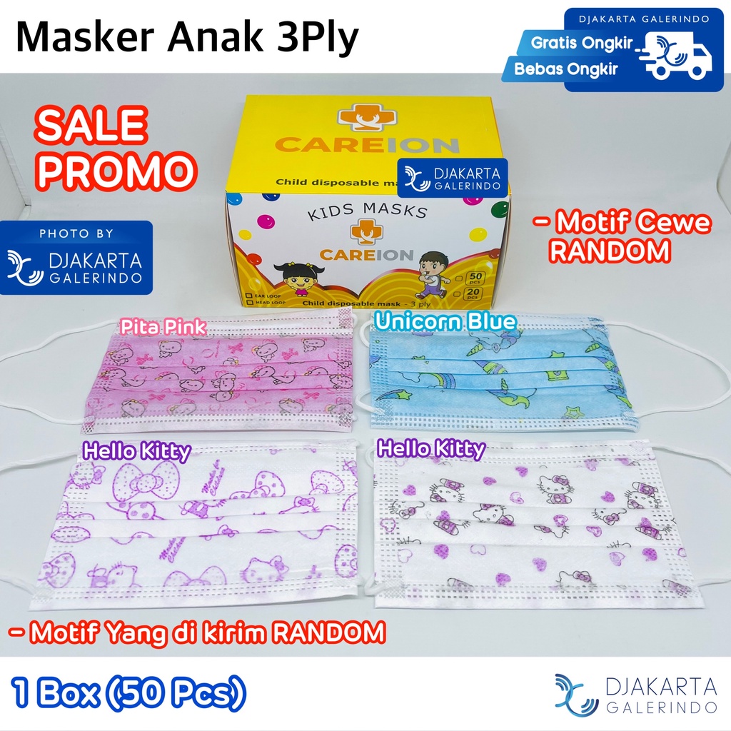 Masker Earloop Anak 3Ply Biru Polos - Masker Kids 3Ply Pink Polos isi 50Pcs