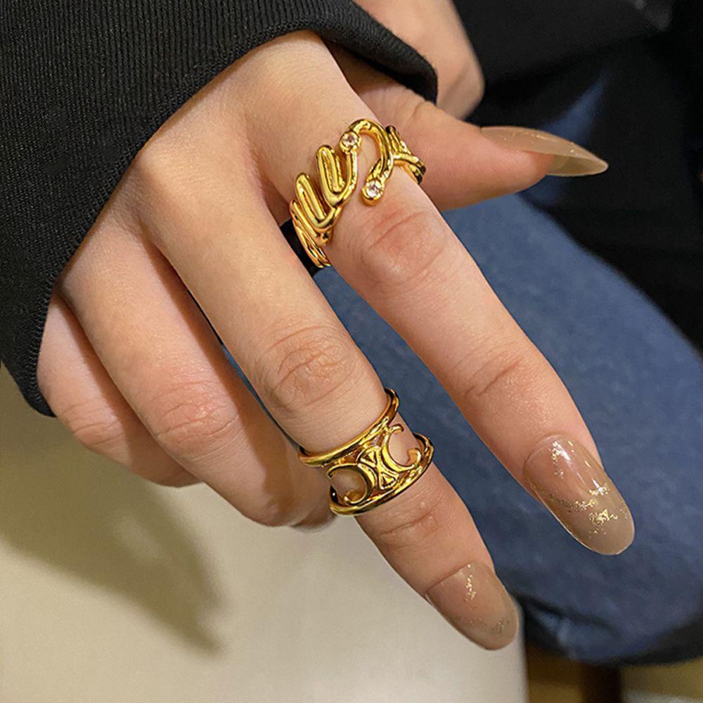 [Elegan] Wanita Pembukaan Cincin Pesta Elegan Punk Untuk Pria Zirkon Knuckles Rings